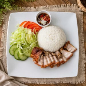 Vietnamilainen paahdettua rapea possua riisillä